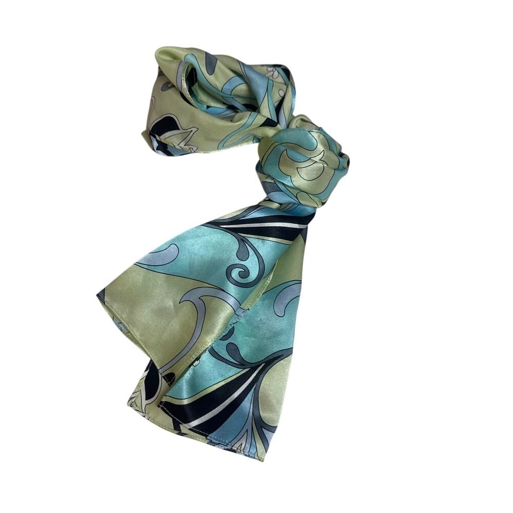 Y2K Silk Scarf Mod Psychedelic Abstract Swirl Print Paisley Bold 90s Vintage